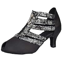 Womens Professional Latin Heels Salsa Zip Ballroom Pumps Jazz Heeled Tango Chacha Peep Toe Bachata Shoes 6CM Heeled SOFE Sole Custom Heel