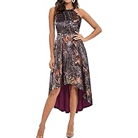Camo Evening Formal Dresses Halter Wedding Guest Party Dress for Bridesmaid High Low