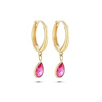 Ruby Earrings, 14K Real Gold Ruby Earrings, Hoop Earrings, Minimalist Gold Ruby Earrings, Drop Earrings, Birthday Gift