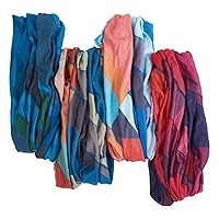 Boho Wide Headbands - Set of 4 Wander Geometric Print Headwraps - 16” L x 9” W - Blue, Red, Pink, Purple, Aqua Tones