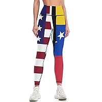 American and Venezuela Flag Workout Leggings for Women High Waisted Tummy Control Yoga Pants