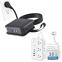 White+Black 10 FT Flat Extension Cord, NTONPOWER Black Power Strip with 8 Widely Outlets 3USB Ports, Thin Extension Cord with Switch, 3 Side Outlet Extender for Home, Desk, Dorm, Nightstand