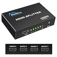 HDMI Splitter 1 in 4 Out V1.4b Powered HDMI Video Splitter with AC Adaptor Duplicate/Mirror Screen Monitor Supports Ultra HD 1080P 2K x4K@30Hz and 3D Resolutions (1 Input to 4 Outputs)