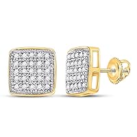 Yellow-tone Sterling Silver Womens Round Diamond Square Cluster Earrings 1/6 Cttw