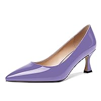 Womens Office Slip On Patent Solid Pointed Toe Casual Kitten Mid Heel Pumps Shoes 2.5 Inch
