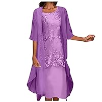 XJYIOEWT Dresses for Women 2024 Wedding Guest,Women Casual Embroidery Dress Round Neck Elegant Dress Half Sleeve Chiffo