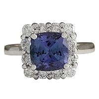 3.72 Carat Natural Blue Tanzanite and Diamond (F-G Color, VS1-VS2 Clarity) 14K White Gold Engagement Ring for Women Exclusively Handcrafted in USA