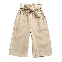 Girls Spring and Autumn Brown Big Pockets Solid Bowknot Pants Trousers Leggings Daily Wear Clothes Girls Light