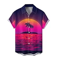 Mens Casual Tropical Shirts Short Sleeve Funny Summer Hawaiian Button Down Cuban Caribbean Cruise Trendy Lapel Floral