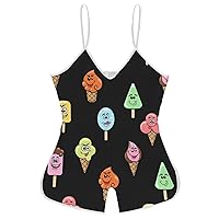 Kawaii Ice Cream Funny Slip Jumpsuits One Piece Romper for Women Sleeveless with Adjustable Strap Sexy Shorts