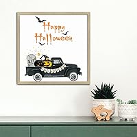 Halloween Decor Tombstone Boo Witch Spooky Truck Wood Sign Stained Wood Sign with Wood Frames Bedroom Sign 12x12in