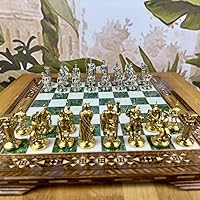 Premium Roman Empire Themed Chess Set- Custom Solid Wood Chess Board- Antique Rome Cast Metal Chess Pieces Decorative Gift Idea for Dad