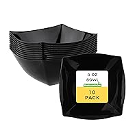 Restaurantware Moderna 8 Ounce Fancy Plastic Bowls 10 Square Disposable Salad Bowls - Durable Heavy-duty Black Plastic Bowls For Warm And Cold Foods
