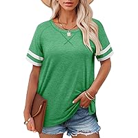 Angerella Summer Tops for Women Casual V Neck T Shirts Short Sleeve Tunic Tops Loose Fit