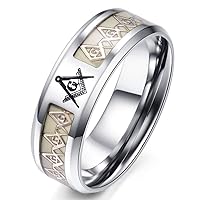 8MM Men's Stainless Steel Freemason Masonic Ring Glow in the Dark Anniversary Wedding Band