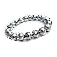 Top Natural Gibeon Meteorite Silver Plated 10mm Round Bead Powerful Bracelet Jewery AAAA