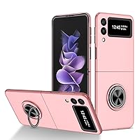 Phone Case Slim Case Compatible with Samsung Galaxy Z Flip 3 5G with Built-in 360°Rotate Ring Magnetic Stand Full Body Cover,Rugged Heavy Duty Shockproof Phone Protection Case (Color : Pink)