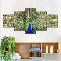 ORDIFEN Canvas Prints With Your Photos 5 Pieces Pictures Majestic Peacock Display 5 Piece Modern Posters Wall Pictures For Living Room Decor(No Frame)