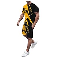Two Piece Outfits Summer Track Suit for Men 3D Graphic Print Tee 2 Piece Outfit Short Sleeve T Shirt and Shorts