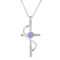 NATALIA DRAKE Purple Ribbon Cross Tanzanite Necklace for Women in Rhodium Plated 925 Sterling Silver Violet
