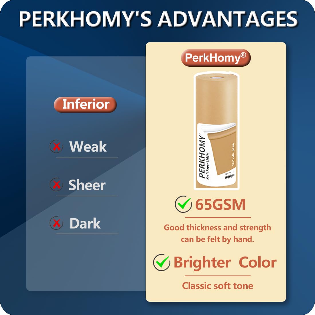 PerkHomy Brown Kraft Paper Roll 17.5