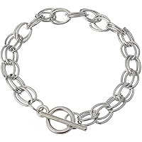 RUBYCA 20Pcs Toggle Clasp Silver Color Charm Rolo Bracelet Double Oval Link Chain 20cm DIY Jewelry