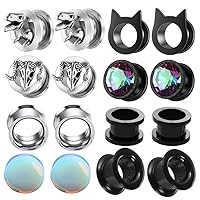 TIANCI FBYJS 8 Pairs CZ Gems Ear Tunnels Plugs Gauges Stainless Steel Tyrannosaurus Expander Stretcher Piercings Opal Glass Silicone Black Dinosaur