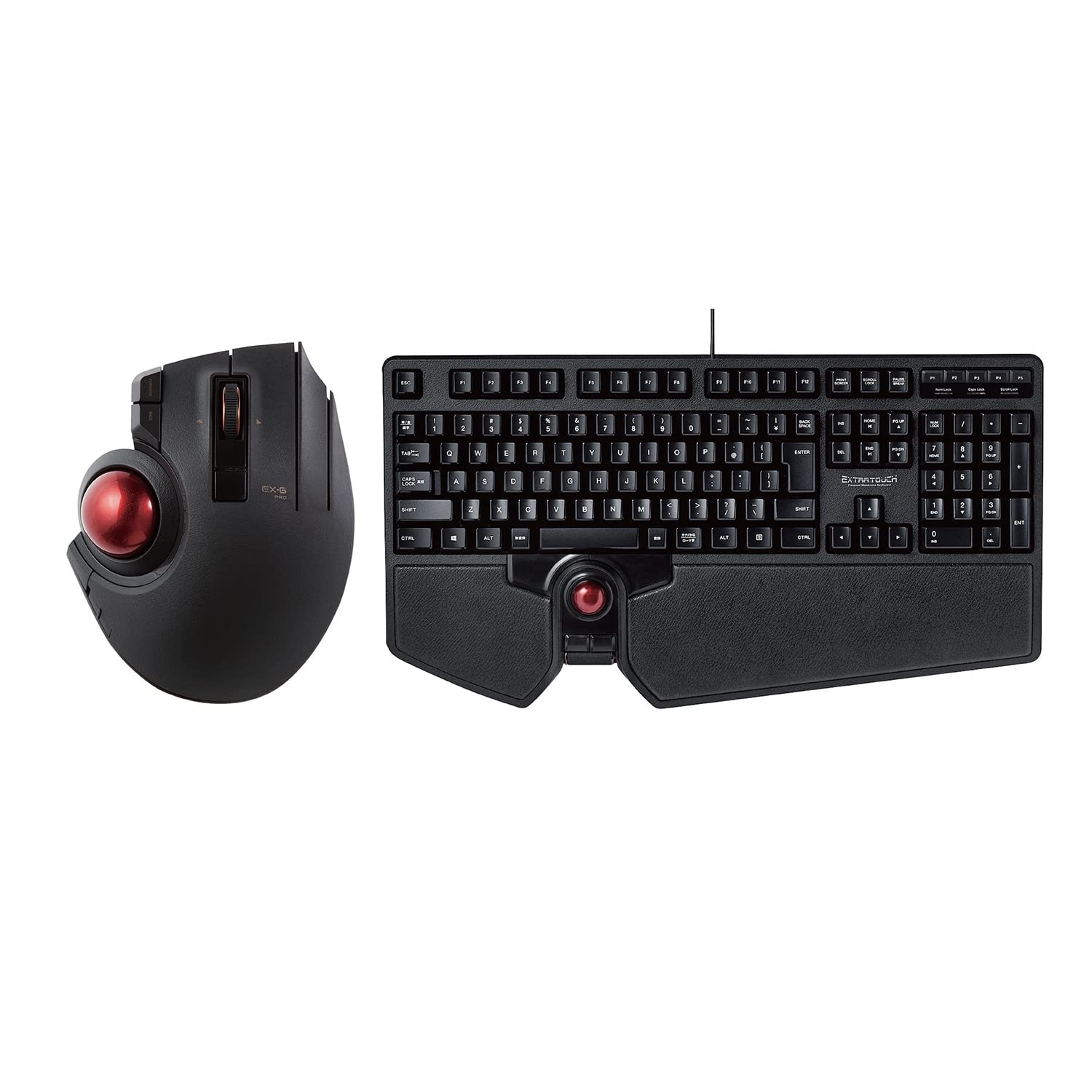 ELECOM Wired/Wireless/Bluetooth Thumb-Operated Trackball Mouse & Wired Japanese Layout Keyboard with Built-in Optical Trackball Mouse & Scroll Wheel