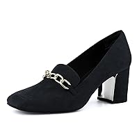 JENN ARDOR Women Heeled Loafers Block Heels for Women Pumps Closed Square Toe Slip on Heels 2.5 Inch Mid Heel Dress Loafers Work Casual Shoes with Chain for Women