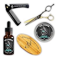 Badass Beard Essentials Kit for Men Consists of 1oz Beard Oil, 2oz Beard Balm or 2oz Beard Wax, Boars Hair Beard Brush, Wood Beard Comb & Beard and Mustache Trimming Scissors