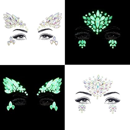 Noctilucent Face Gems Luminous Temporary Tattoo Stickers Acrylic Crystal Glitter Stickers Waterproof Face Jewels Rainbow Tears Rhinestone for Party, Rave Festival, Dress-up of ZLXIN(8 Pcs A Set)