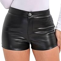 Faux Leather Shorts for Women High Wasited Pull On Pleated Pleather Shorts High Waist Buttocks PU Leather Pant