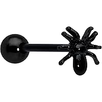 Body Candy Anodized Black 3D Spider Barbell Tongue Ring 14 Gauge 5/8