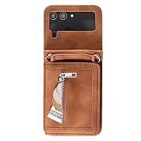 Zipper Cards Wallet Crossbody Leather Case For Samsung Galaxy Z Flip 5 4 3 Flip5 Flip4 Long Rope Hand Strap Purse Cover