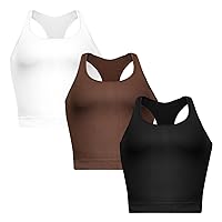 3 Pack Women’s Tops Basic Tight Sleeveless Crop Tops for Women Seamless Racer Back Ribbed Knit Tank Tops for Going Out