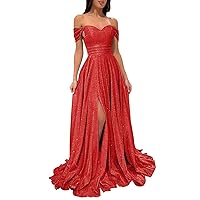 Off Shoulder Sweetheart Glitter Prom Dresses Long Ball Gowns for Women Formal Slit Maxi Wedding Formal Evening Dress