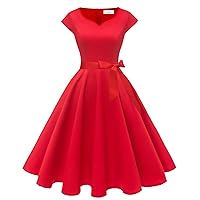 Women Vintage 1950s Dress Retro Cocktail Party Swing Dresses with Cap Sleeves