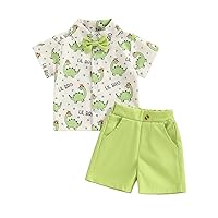 MA&BABY Brother Sister Matching Outfits Dinosaur Print Lapel Button Down Tops with Solid Color Shorts 2 Pcs Clothes