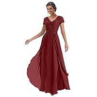 Plus Size Mother of The Groom Dress Burgundy Mother of The Bride Dresses Long Short Sleeves Formal Dress Size 26W