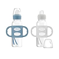 Dr. Brown's Milestones Narrow Sippy Spout Bottle with 100% Silicone Handles, Easy-Grip Handles with Soft Sippy Spout, 8oz/250mL, Light-Blue & Gray, 2-Pack, 6m+