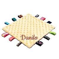 Personalized Blanket Lovey with Ribbon Tags,Custom Name Tag Security Blankets Sensory Toy, Baby Boy or Girl Lovey (Type-4,25 * 25cm)