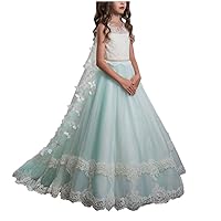 Lace Flower Girls Dresses Girls First Communion Dress Princess Wedding with Butterfly