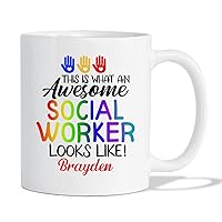 Personalized This Is What An Awesome Social Worker Looks Like White Coffee Mugs With Name, Customized Social Worker Travel Coffee Cup Gift For Birthday, Unique Social Worker Ceramic Mug 11 Oz 15 Oz