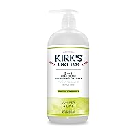 Kirk's 3-in-1 Castile Liquid Soap Head-to-Toe Clean Shampoo, Face Soap & Body Wash for Men, Women & Children | Coconut Oil + Aloe Vera | Juniper & Lime Scent | 32 Fl Oz. Pump Bottle