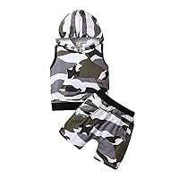 Outfit Set for Boys Summer Toddler Boys Sleeveless Camouflage Hooded Tops Shorts Two Piece (Camouflage, 6-12 Months)
