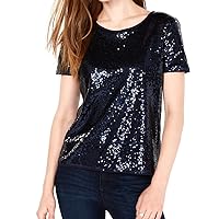Womens Sequin Zip Up Pullover Blouse