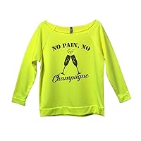 Funny Drinking Sweatshirts - No Pain No Champagne - Royaltee 3/4 Sleeve Shirts Large, Neon Yellow