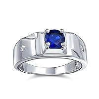 Personalize Unisex 1CTW Round Solitaire Simulated Blue Sapphire AAA CZ Men's Engagement Ring Pinky Ring .925 Sterling Silver For Men Customizable