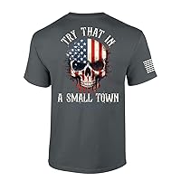 Try That in A Small Town Country Music Skull Mens Short Sleeve T-Shirt Graphic Tee