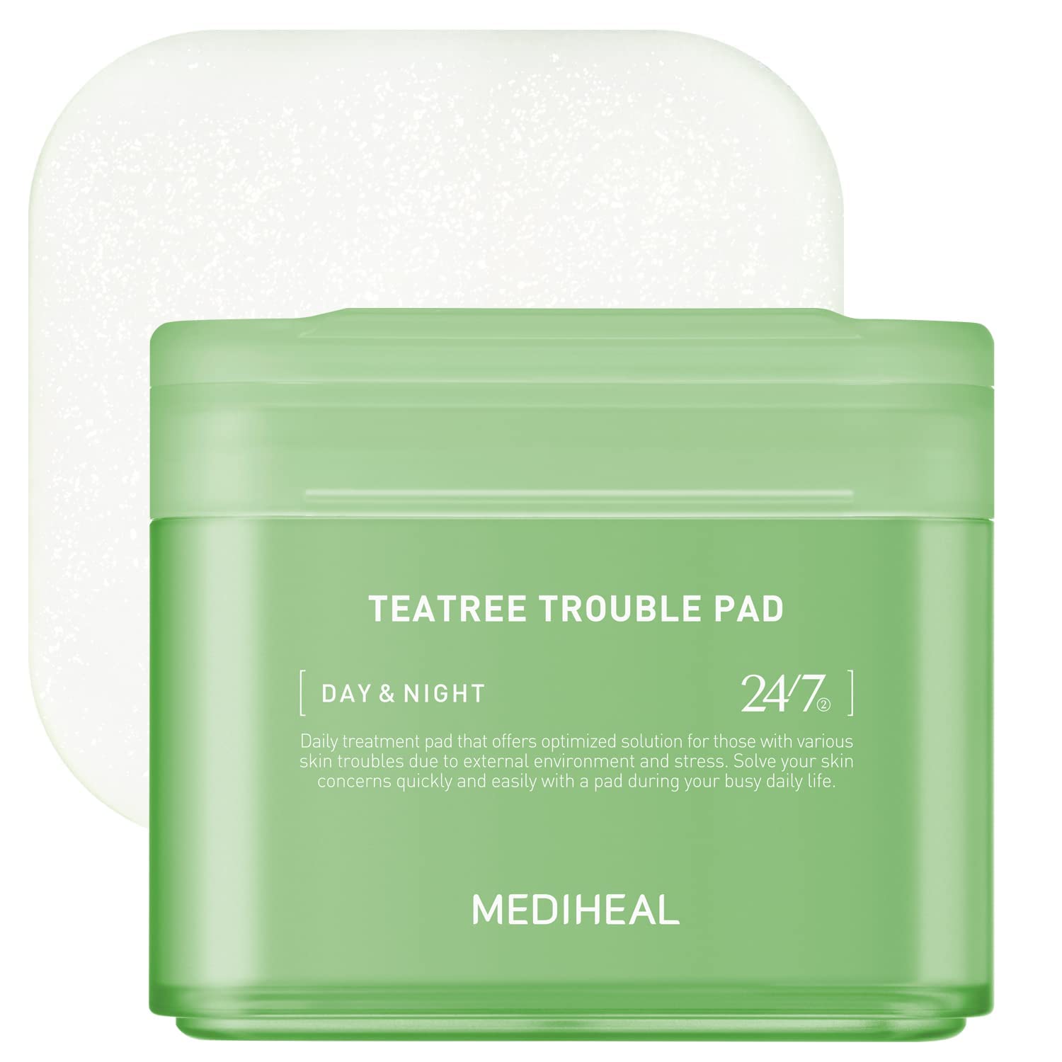 MEDIHEAL Teatree Trouble Pad - Square Cotton Facial Toner Pads with Tea Tree & Lactobacillus - Soothing Pads to Calm Sensitive & Acne Prone Skin- Vegan Face Gauze Pads, 100 Pads